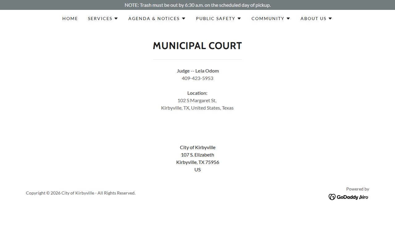 Jasper County Kirbyville criminal history municipal court records page