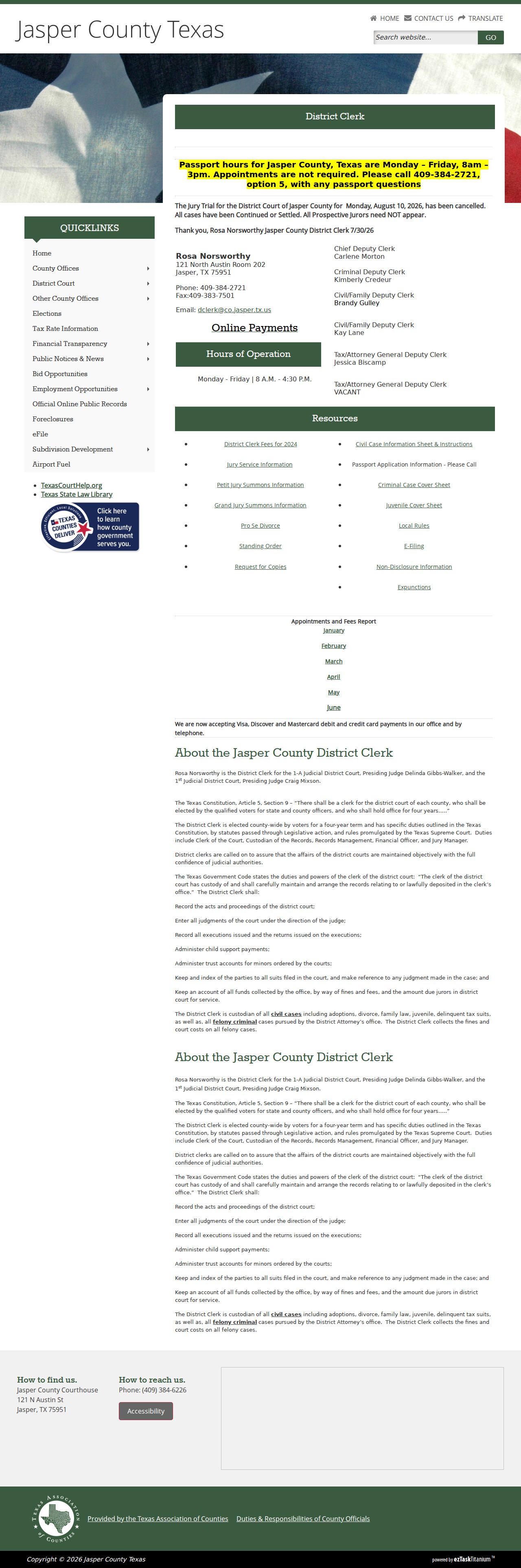Jasper County criminal court case records at the District Clerk