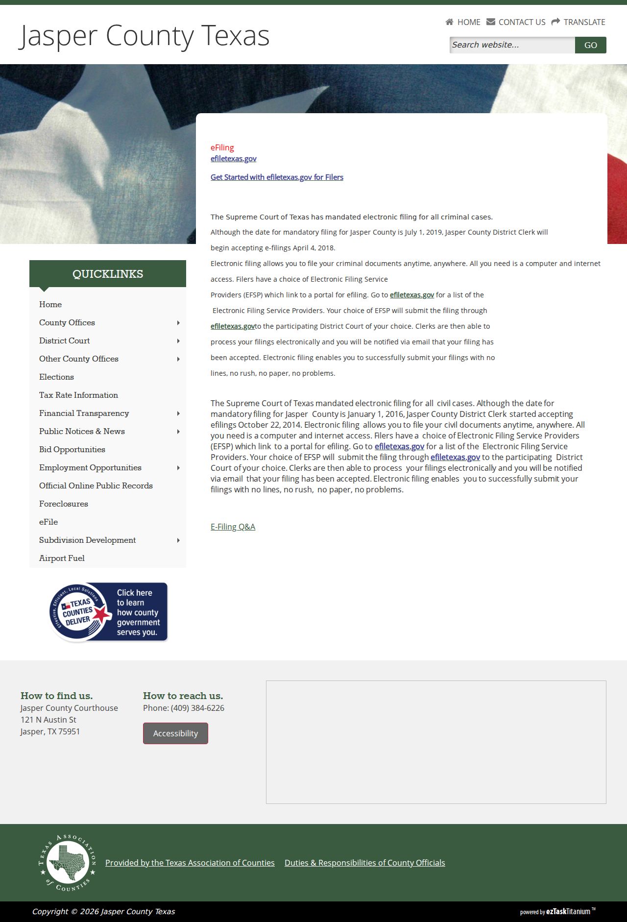 Jasper County criminal court case e-filing information